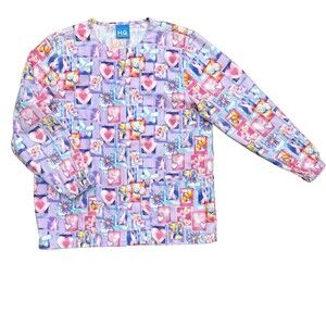 WOMENS SCRUBS JACKET Breast Cancer Scrubs Pink Ribbons Hearts Butterflies SIZE S